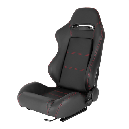 SPEC-D TUNING Racing Seat - Black Pvc With Red Stitching  - Left Side RS-2475L